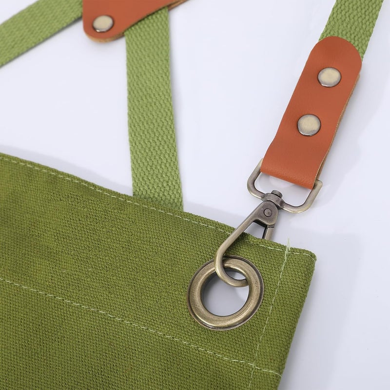 AFUN Chef Aprons for Women Men with Large Pockets, 12-Ounce Cotton Canvas Cross Back Water Repellent Apron (Army Green) - Image 4